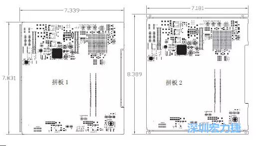 如圖11所示在兩種拼板中PCB單元的邊條位置不同，拼板1中邊條在長邊方向，而拼板2中邊條在短邊方向-深圳宏力捷