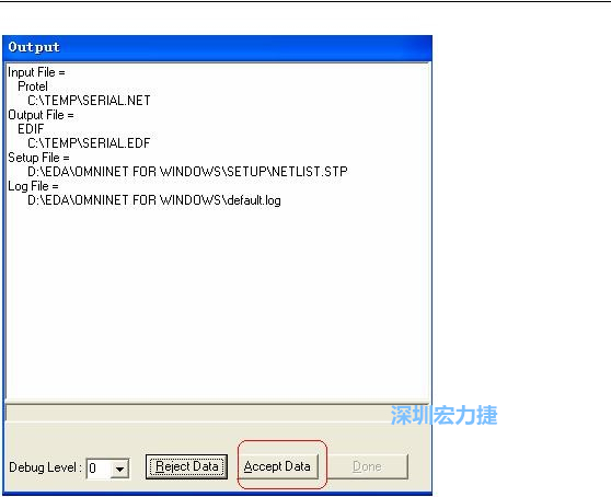 系統(tǒng)彈出一個輸出窗口，點擊 Accept Data。完成后點擊“確定”，再點擊“Done”關(guān)閉輸出窗口。退出 Omninet for Windows。
