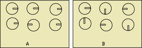 所有徑向電容的負極朝向一邊可很容易發(fā)現(xiàn)錯誤(A)，反之則較為困難(B)