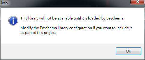 存檔離開。它會(huì)提醒你，要增加library搜尋路徑， 不然無法在library browser 找到你的library 