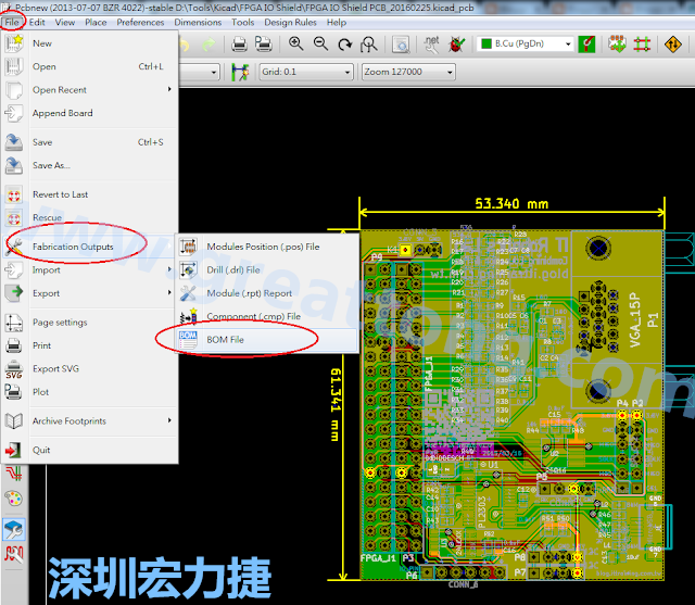 在Kicad的PCB Editor, 點選 File->Fabrication Outputs->BOM File, 即可產(chǎn)生一個 .csv 的Excel 檔案。