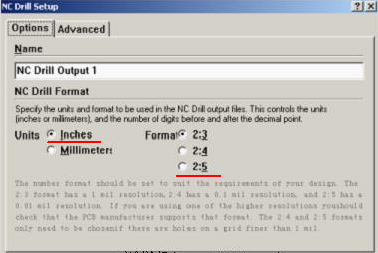 將格式改為“Inches 2：5”（ 以確保資料精度，反之孔與線路有偏移現(xiàn)象；）點OK完成鉆孔文件轉(zhuǎn)換